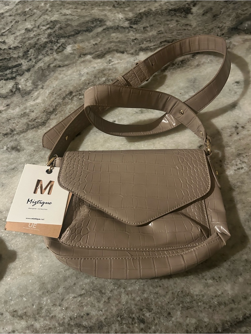 Miztique Croc-Embossed Taupe Shoulder Bag nwt